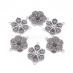 Tibetan Style Links connectors, Alloy, Cadmium Free & Lead Free & Nickel Free, Flower, Antique Silver Color, Size: about 41mm long, 37mm wide, 2.5mm thick, hole: 3mm, 190pcs/1000g(TIBEP-LF9353YKG-AS-FF)