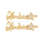 Brass Micro Pave Clear Cubic Zirconia Connector Charms, Word Honduras Links, Golden, Long-Lasting Plated, Rack Plating, Lead Free & Cadmium Free, Starfish, 13x42x3.5mm, Hole: 1.4mm(KK-F931-29B-G)