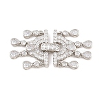 Brass Micro Pave Clear Cubic Zirconia Fold Over Clasps, Teardrop, Platinum, 42.5x19.5x5mm(KK-C075-45P)