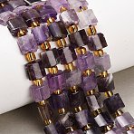 Natural Banded Amethyst Beads Strands, Square, with Seed Beads, 8x8x5mm, Hole: 1.2mm, about 18pcs/strand, 7.87''(20cm)(G-F833-Q01-01)