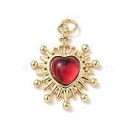 Heart Brass Pendants, with Resin, Cadmium Free & Lead Free, Real 18K Gold Plated, with Jump Ring, Red, 25x19x5mm, Hole: 1mm(KK-D426-16B-G)