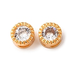 Brass Pave Cubic Zirconia Multi-Strand Links, Flat Round, Rack Plating, Long-Lasting Plated, Cadmium Free & Lead Free, Real 24K Gold Plated, 5.5x3.5mm, Hole: 2x1mm(KK-C157-43G)