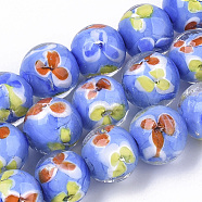 Handmade Lampwork Beads Strands, Inner Flower, Round, Dodger Blue, 12~13x10.5~12mm, Hole: 1.2mm, about 45pcs/Strand, 19.29  inch~19.69 inch(LAMP-T007-03C)