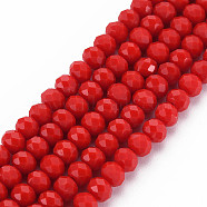 Opaque Solid Color Glass Beads Strands, Faceted, Rondelle, Red, 4x3mm, Hole: 0.4mm, about 113~115pcs/strand, 41~42cm(EGLA-A034-P4mm-D22)