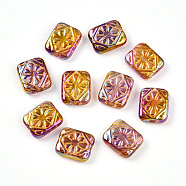 UV Plating Iridescent Opaque Acrylic Beads, Rectangle, Golden Metal Enlaced, Goldenrod, 12.2x10x4mm, Hole: 1.6mm(OACR-T028-34)