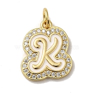 Brass Micro Pave Cubic Zirconia Pendants, with Jump Rings, Real 18K Gold Plated, Letter K, 19x15x2mm, Hole: 3.8mm(KK-K354-02G-K)