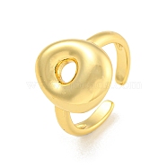Brass Letter Open Cuff Rings for Women, Adjustable, Real 18K Gold Plated, Letter O, 15~16.5x7~16.5mm(RJEW-G313-01O-G)