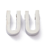 304 Stainless Steel Charms, Alphabet, Stainless Steel Color, Letter.U, 8x4.5x3mm, Hole: 1.8mm(STAS-K216-41U-P)