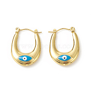 316 Stainless Steel Hoop Earrings, Enamel Evil Eye Earring for Women, Deep Sky Blue, 24x18x5mm, Pin: 0.8mm(EJEW-I282-01A-02G)