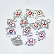 Alloy Charms, with Crystal Rhinestone and Red Enamel, Evil Eye, Silver Color Plated, 14x16.5x2.5mm, Hole: 2mm(ENAM-S117-33B)