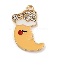 Alloy Enamel Pendants, with Rhinestone, Golden, Moon, 28.5x19x2mm, Hole: 2mm(ENAM-M009-01C-G)