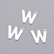 201 Stainless Steel Charms, Letter, Silver Color Plated, Letter.W, 11x12x0.6mm, Hole: 1mm(STAS-L232-007W)