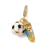 Rack Plating Brass Enamel European Dangle Charms, Football & Shoes Large Hole Pendants with Clear Cubic Zirconia, Real 18K Gold Plated, Cadmium Free & Lead Free, Long-Lasting Plated, Deep Sky Blue, 25mm, Hole: 5mm(KK-P279-48G)