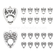 40Pcs 2 Style Tibetan Style Alloy Pendants, Heart with Word, Platinum, 27.5x22.5~23x1.4mm, Hole: 2.4mm, 20pcs/style(FIND-DC0003-21)