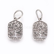 Tibetan Style Alloy Pendants, Rectangle with Tree of Life, Antique Silver, 21x14x1.5mm, Hole: 7mm(X-PALLOY-F224-02AS-08)