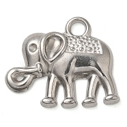 304 Stainless Steel Pendants, Elephant Charm, Stainless Steel Color, 17x20x3mm, Hole: 2.5mm(STAS-M070-27P)