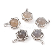 Natural Agate Round Pendants, Stainless Steel Star of David Charms, Stainless Steel Color, 20x15.5x10.5mm, Hole: 3x5mm(G-M440-04G-P)