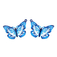 Spray Painted 430 Stainless Steel Pendants, Etched Metal Embellishments, Butterfly Charm, Dodger Blue, 19x26x0.6mm, Hole: 1.2mm(STAS-TAC0004-056C)