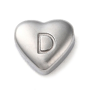 201 Stainless Steel Beads, Stainless Steel Color, Heart, Letter D, 7x8x3.5mm, Hole: 1.5mm(STAS-M335-01D-P)