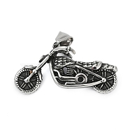 304 Stainless Steel Pendants, Motorbike Charm, Antique Silver, 43.5x22x14.5mm, Hole: 8.5x4mm(STAS-Z097-19AS)