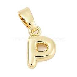 Brass Charms, Letter, Cadmium Free & Lead Free, Long-Lasting Plated, Rack Plating, Letter P, 10x6.5x2.5mm, Hole: 3x5mm(KK-G522-54P-G)