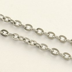 3.28 Feet 304 Stainless Steel Cable Chains, Unwelded, Flat Oval, Stainless Steel Color, 5.5x4x0.9mm(X-CHS-R008-14)