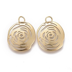 Valentine's Day Ion Plating(IP) 304 Stainless Steel Pendants, Laser Cut, with Jump Ring, Rose, Golden, 15.5x13.5x0.9mm, Jump Ring: 4x0.5mm, 3mm Inner Diameter(STAS-H100-45G)