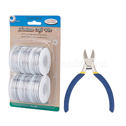 BENECREAT Round Aluminum Wire, with Iron Side Cutting Pliers, Silver, 15 Gauge, 1.5mm, 10m/roll, 6 rolls(AW-BC0003-31A-1.5mm)