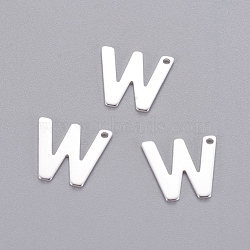 201 Stainless Steel Charms, Letter, Silver Color Plated, Letter.W, 11x12x0.6mm, Hole: 1mm(STAS-L232-007W)