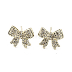 Rack Plating Brass Micro Pave Cubic Zirconia Stud Earring, Cadmium Free & Lead Free, Long-Lasting Plated, Bowknot, Real 18K Gold Plated, 11.5x14mm(EJEW-C081-32G)