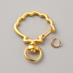 Alloy Swivel Clasps, Lanyard Push Gate Snap Clasps with Open Jump Rings, Shell Shape, Golden, 39x30x6mm, Hole: 8.9mm(PALLOY-WH0104-16D-G)