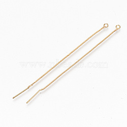 Brass Stud Earring Findings, Ear Thread, with Loop, Nickel Free, Real 18K Gold Plated, 80~85x0.8mm, Hole: 1.8mm, Pin: 0.7mm(KK-R117-062-NF)