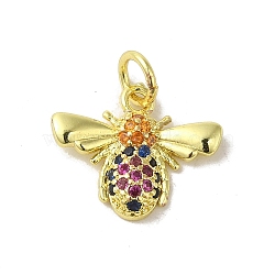 Real 18K Gold Plated Brass Pave Cubic Zirconia Pendants, with Jump Rings, Butterfly, Colorful, 12.5x14.5x2.5mm, Hole: 3mm(KK-M283-04C-02)