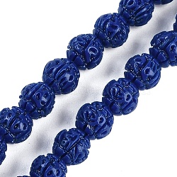 Synthetic Coral Carved Beads Strands, Dyed, Round, Blue, 6mm, Hole: 1.2mm, about 60pcs/strand, 12.80''(32.5cm)(CORA-M001-14)