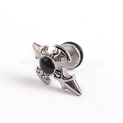 304 Stainless Steel Ear Plugs Gauges, Hypoallergenic Earrings, Cross, Black, 11mm; Pin: 1.1mm(EJEW-H305-32D)