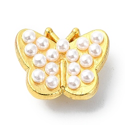 Rack Plating Brass Pendants, with Plastic Imitation Pearl  Beads, Long-Lasting Plated, Lead Free & Cadmium Free, Butterfly, Real 18K Gold Plated, 11x13.8x6mm, Hole: 1.8mm(KK-M282-22G)