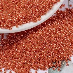 MIYUKI Round Rocailles Beads, Japanese Seed Beads, (RR424) Opaque Orange Luster, 15/0, 1.5mm, Hole: 0.7mm, about 5555pcs/10g(X-SEED-G009-RR0424)