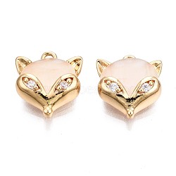 Brass Micro Pave PeachPuff Cubic Zirconia Pendants, with Glass Imitation Cat Eye, Fox Shape, Real 18K Gold Plated, 13x11.5x4.5mm, Hole: 1mm(KK-Q764-028)