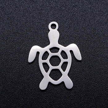 201 Stainless Steel Hollow Pendants, Turtle, Stainless Steel Color, 19x14x1mm, Hole: 1.5mm