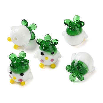 Handmade Lampwork Beads Strands, Chick, Green, 16~17x17~17.5x14~14.5mm, Hole: 2.2mm, about 30pcs/strand, 18.50''~18.90''(47~48cm)