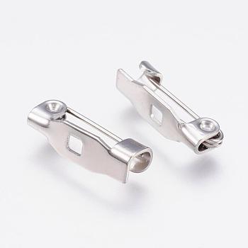 Tarnish Resistant 304 Stainless Steel Brooch Findings, 1-Hole, Stainless Steel Color, 14x4x4.5mm, Hole: 2mm, Pin: 0.7mm