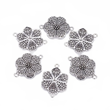 Tibetan Style Links connectors, Alloy, Cadmium Free & Lead Free & Nickel Free, Flower, Antique Silver Color, Size: about 41mm long, 37mm wide, 2.5mm thick, hole: 3mm, 190pcs/1000g