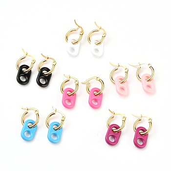 Soda Pull Tab Earrings, 304 Stainless Steel Hoop Earrings, with Alloy Enamel Pendant, Oval, Golden, Mixed Color, 29mm, Pin: 0.7x1mm, Pendant: 17x10x3mm 