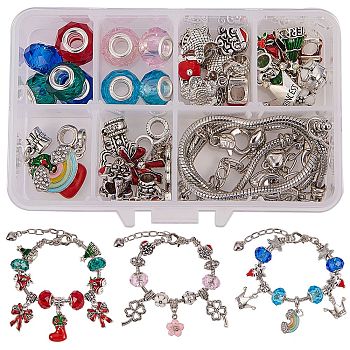 SUNNYCLUE Brass European Style Bracelet Jewelry Making Set, with Alloy Enamel European Dangle Charms and Large Hole Pendants, 11x7x3cm