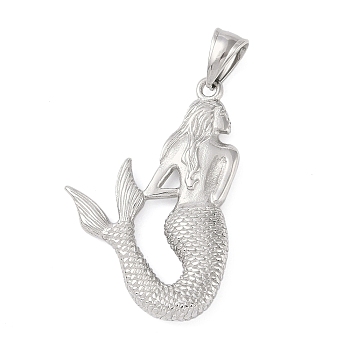 Non-Tarnish 304 Stainless Steel Pendants, Mermaid, Stainless Steel Color, 45x30x6mm, Hole: 8x5mm