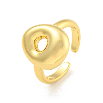 Brass Letter Open Cuff Rings for Women, Adjustable, Real 18K Gold Plated, Letter O, 15~16.5x7~16.5mm