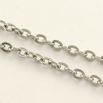 3.28 Feet 304 Stainless Steel Cable Chains, Unwelded, Flat Oval, Stainless Steel Color, 5.5x4x0.9mm