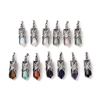 Natural & Synthetic Gemstone Pendants, with Alloy Findings, Cadmium Free & Lead Free, Faceted, Bullet with Wing, 43.5~44x12.5~13x11.5~12mm, Hole: 7x5mm