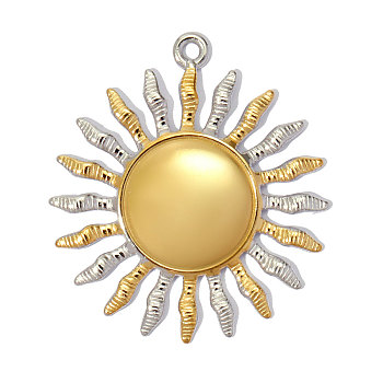 304 Stainless Steel Pendants, Ion Plating(IP), Sun Charms, Hand Polished, Real 18K Gold Plated & Stainless Steel Color, 35x31mm, Hole: 2mm