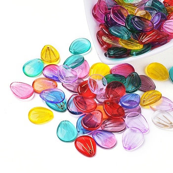 Czech Glass Beads, Dyed/Gold Inlay Color/Transparent, Leaf, Mixed Color, 16.5x13x3.5mm, Hole: 1mm, about 117~123pcs/bag